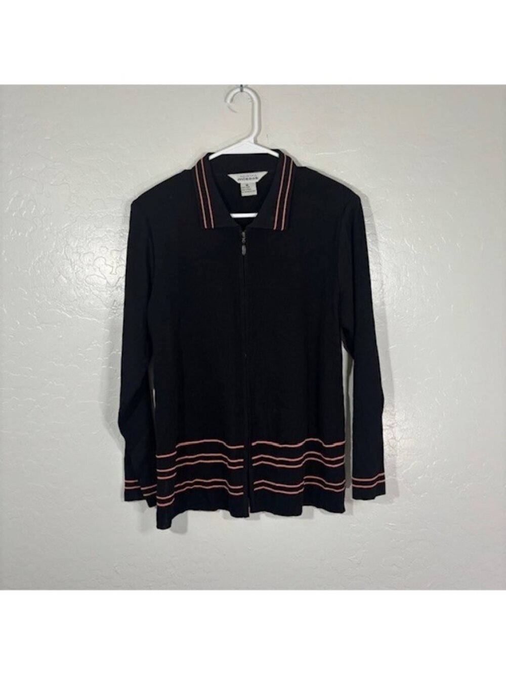 Misook Cardigan Jacket Womens Medium Full Zip Acrylic Knit Black
